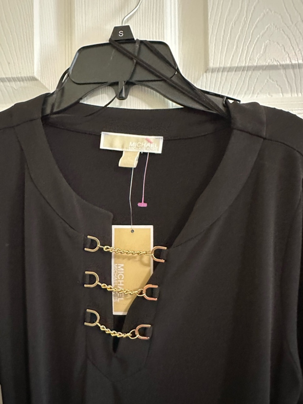 Michael Kors Black Long Sleeve Dress with Gold Hardware, Ties at Waist NWT SZ M - Picture 2 of 8
